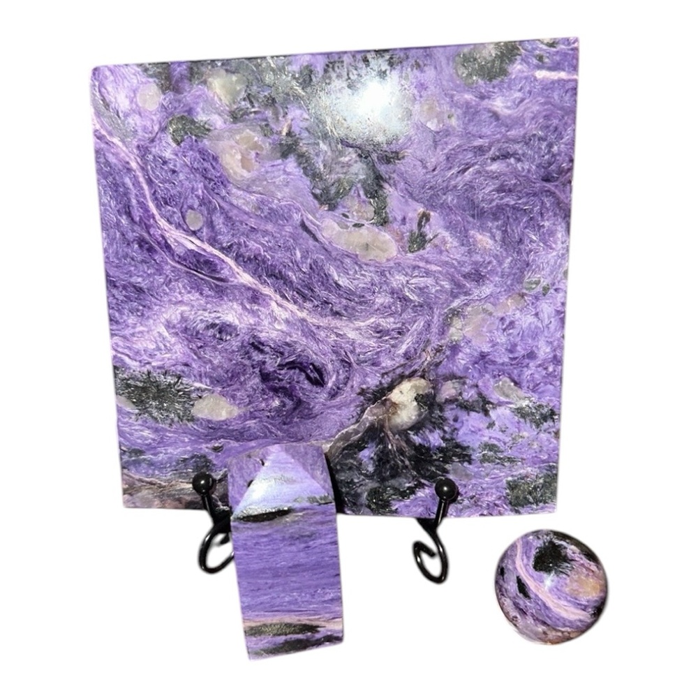 Charoite Set - Slab, Sphere, Tower - CHAROITESET-003
